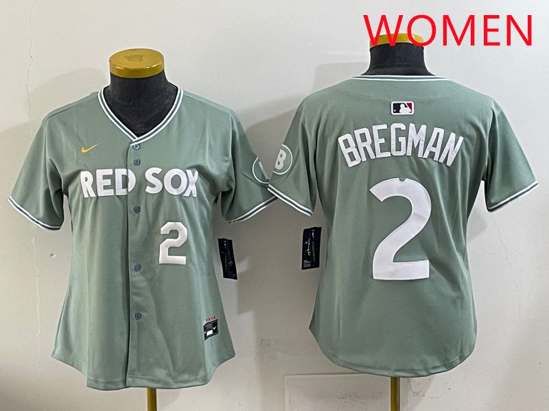 Women 2025 Boston Red Sox 2 Bregman Green Joint Name Nike MLB Jersey style 2